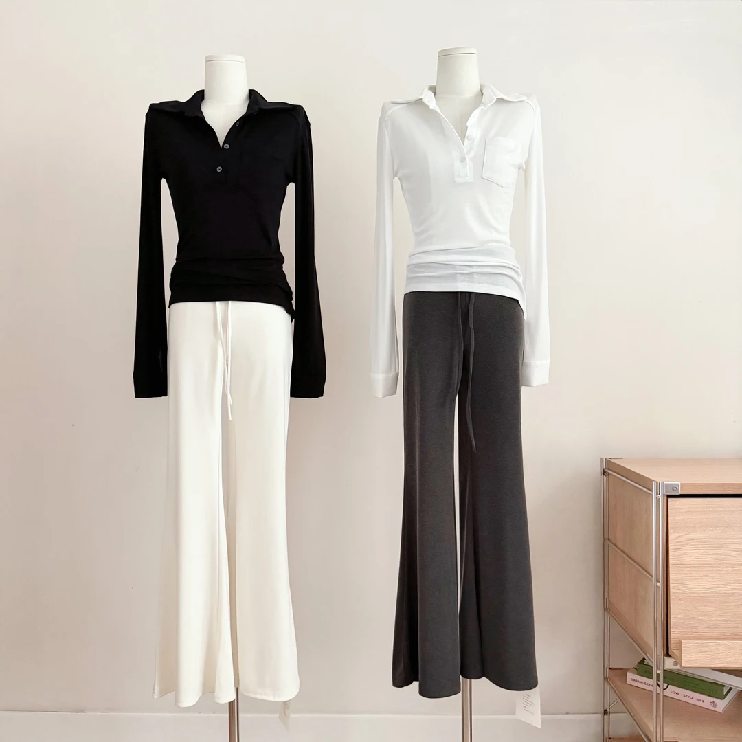 慵懒垂坠感抽绳松紧腰休闲裤女2025秋季新款显瘦拖地卫裤