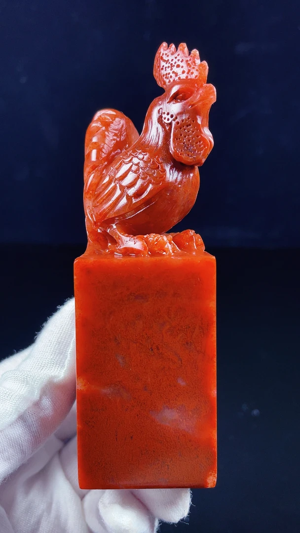 精品老挝满砂红公鸡印章