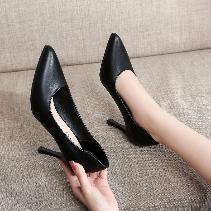 空乘高跟鞋2025新款时尚百搭单鞋尖头细跟职业工作鞋正装黑色皮鞋