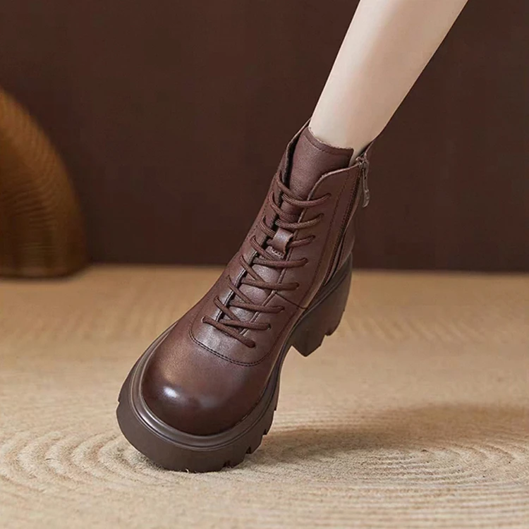 6876头层牛皮英伦风复古马丁靴真皮厚底女鞋短靴