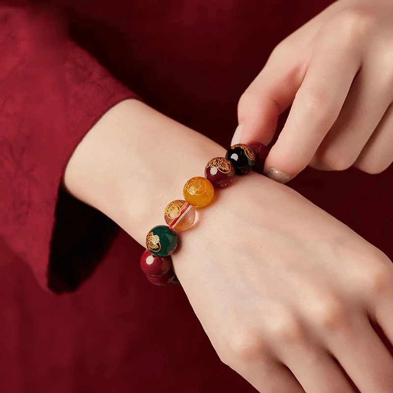 含辰砂工艺品【朱砂】五路米神矿砂辰砂复古情侣手串 赠【锦囊】