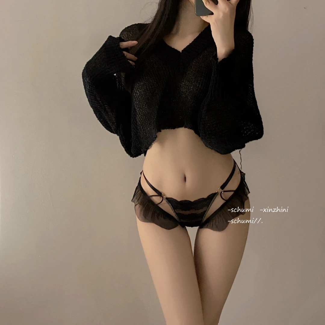 浪漫鱼尾*高级法式裙摆蕾丝内裤性感时尚纯欲镂空环扣细带三角裤