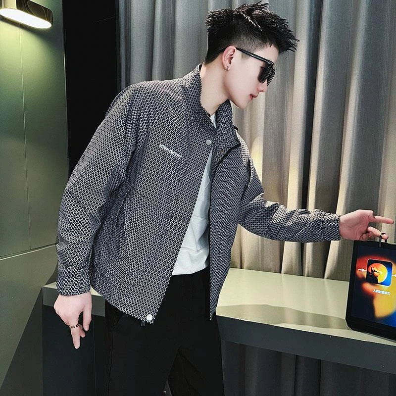 2025新款春秋款外套男潮牌痞帅格子夹克衣服男款潮流休闲春装上衣