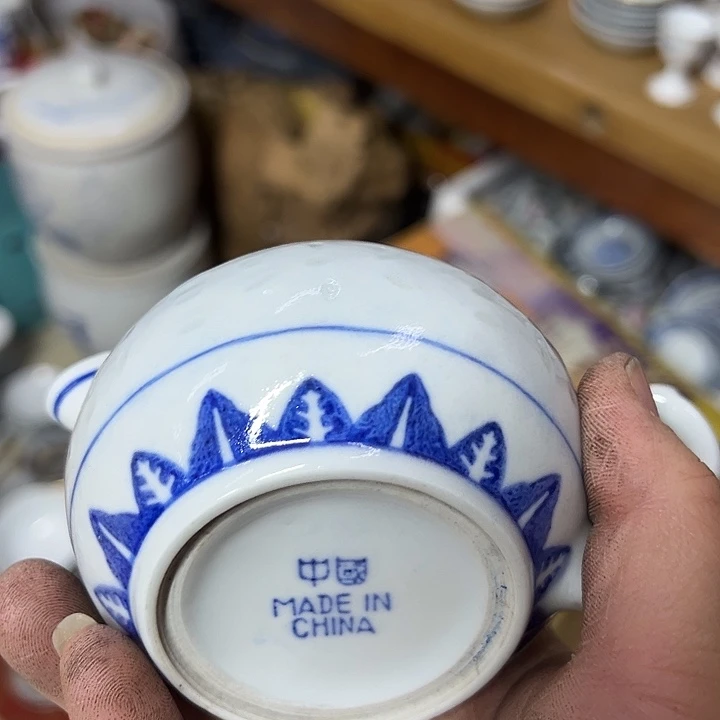 陶摆件景德镇青花玲珑公道杯