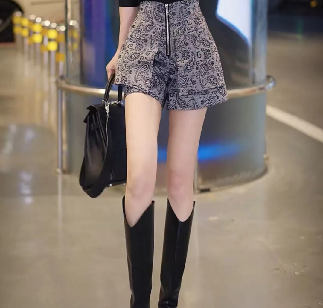 （玟萱推荐）中式提花小众高腰拉链短裤