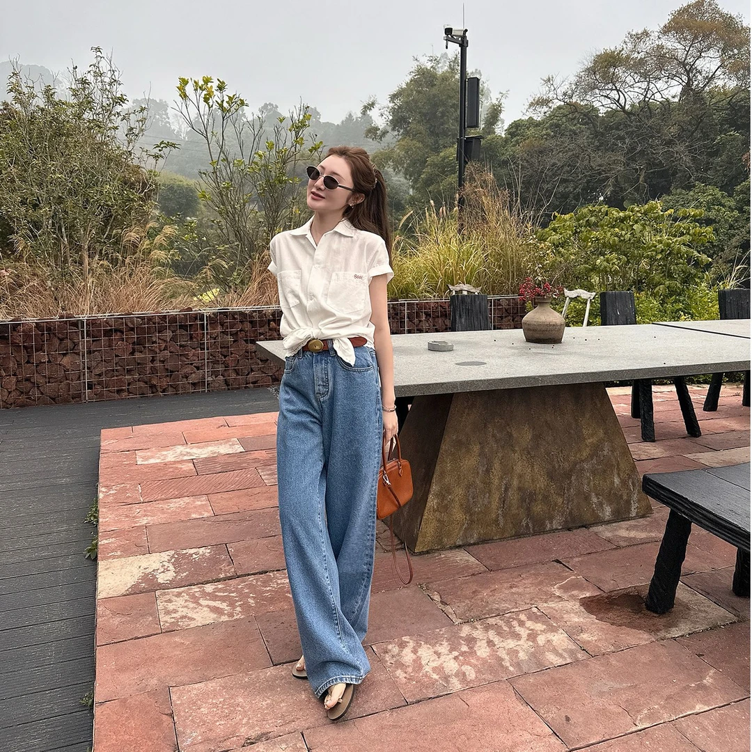 AIMURSE 【简约通透】小众设计师 下摆蕾丝边双口袋衬衫 AM6116