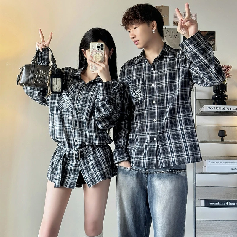 情侣装春秋一长一短衬衣ins超火美式辣妹风宽松中长款衬衫网红潮
