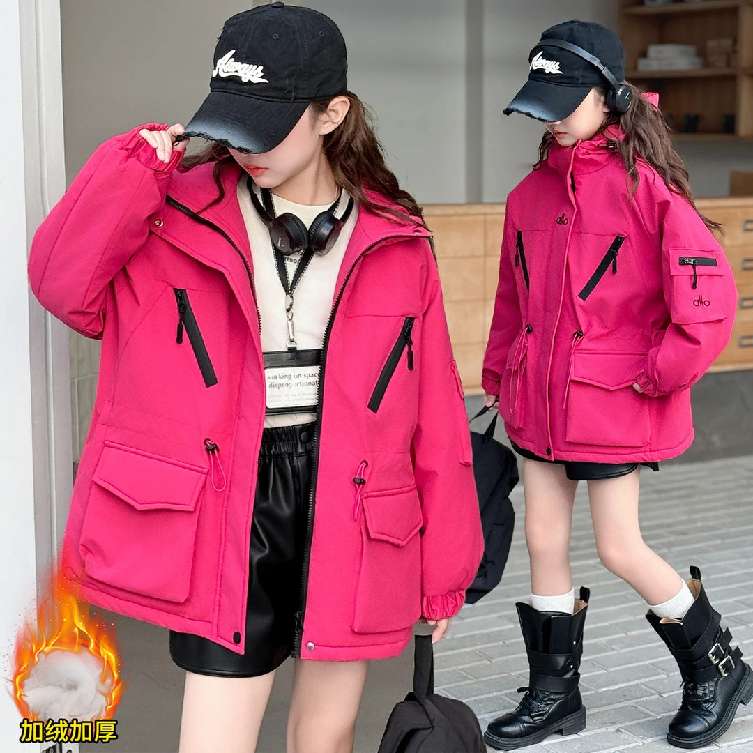 女童秋冬装加绒加厚时尚派克服冬季中大儿童6-12岁洋气休闲风衣潮