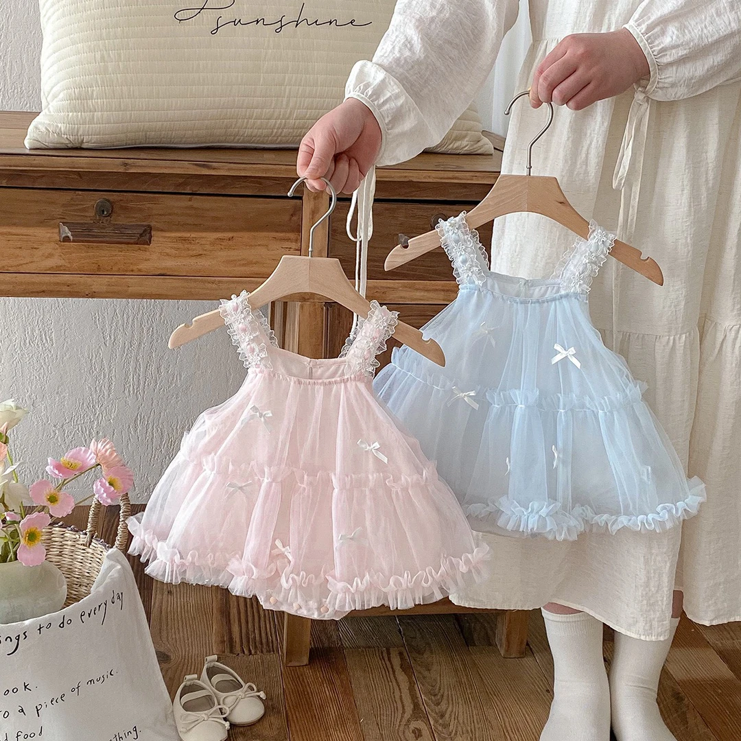 婴儿衣服夏季薄款女宝宝吊带公主网纱连体衣百日周岁包屁纱裙