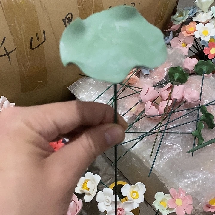 瓷片纯手工陶瓷花摆件瑕