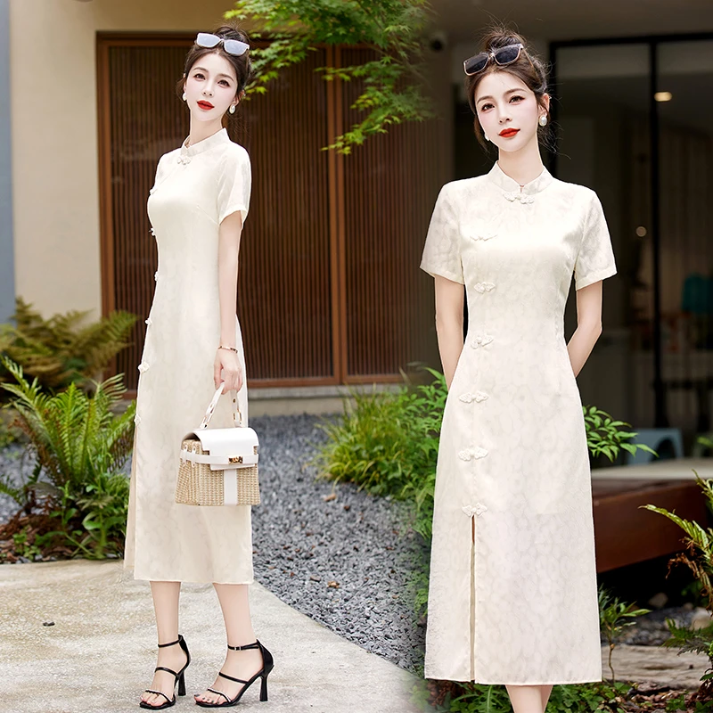 新中式国风改良旗袍女2025夏季新款高级感气质名媛修身提花连衣裙