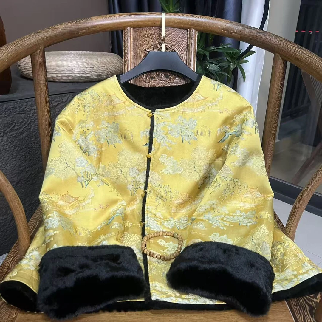 【锦艺】双面穿蜀锦新中式圆领秋冬款保暖外套