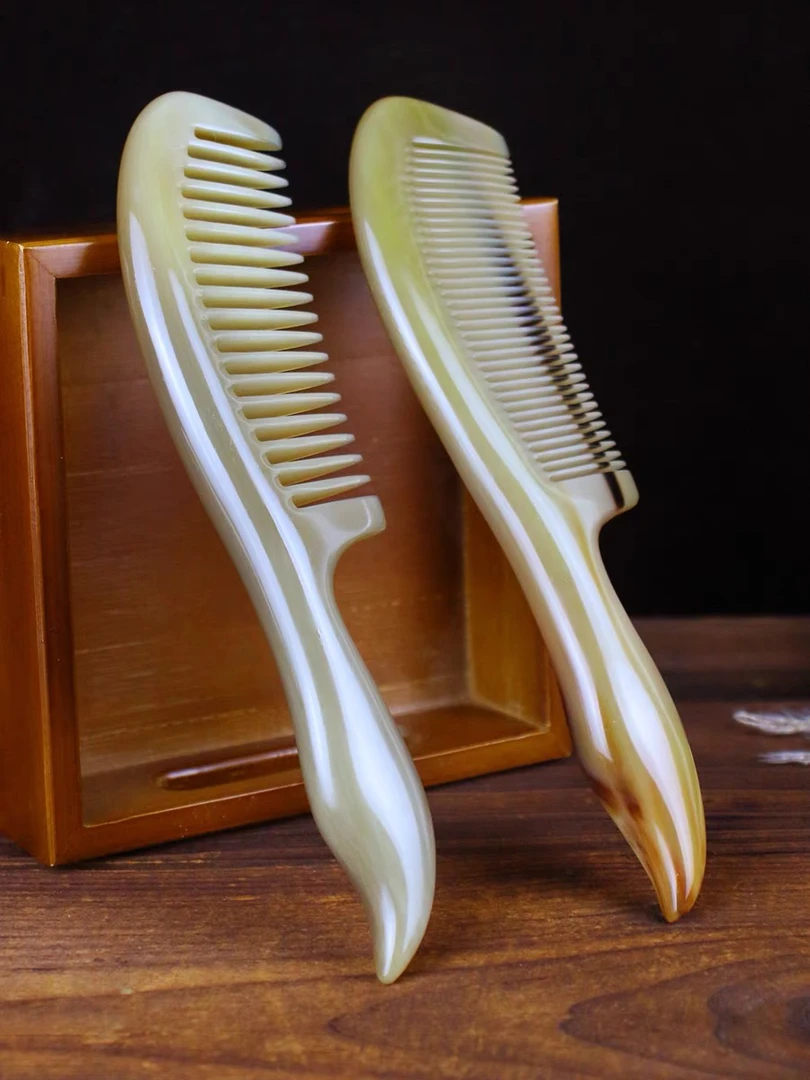 加厚天然牛角梳长发家用小镜子随身携带