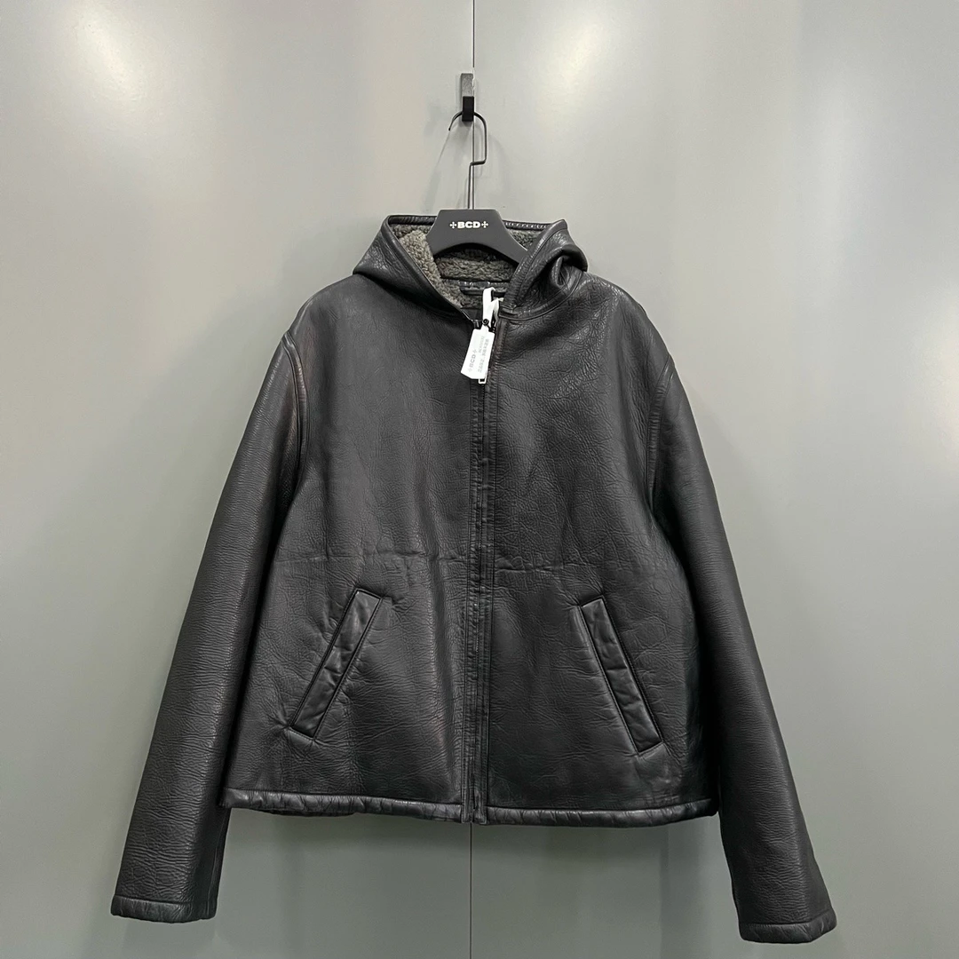 95新 Balenciaga/巴黎世家 皮毛一体连帽夹克 46码/bc011132