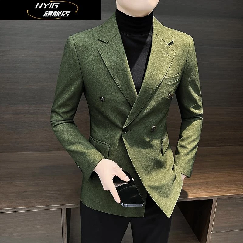 NYIG男士西装外套秋季男装2025新款高级感痞帅双排扣休闲西服男款