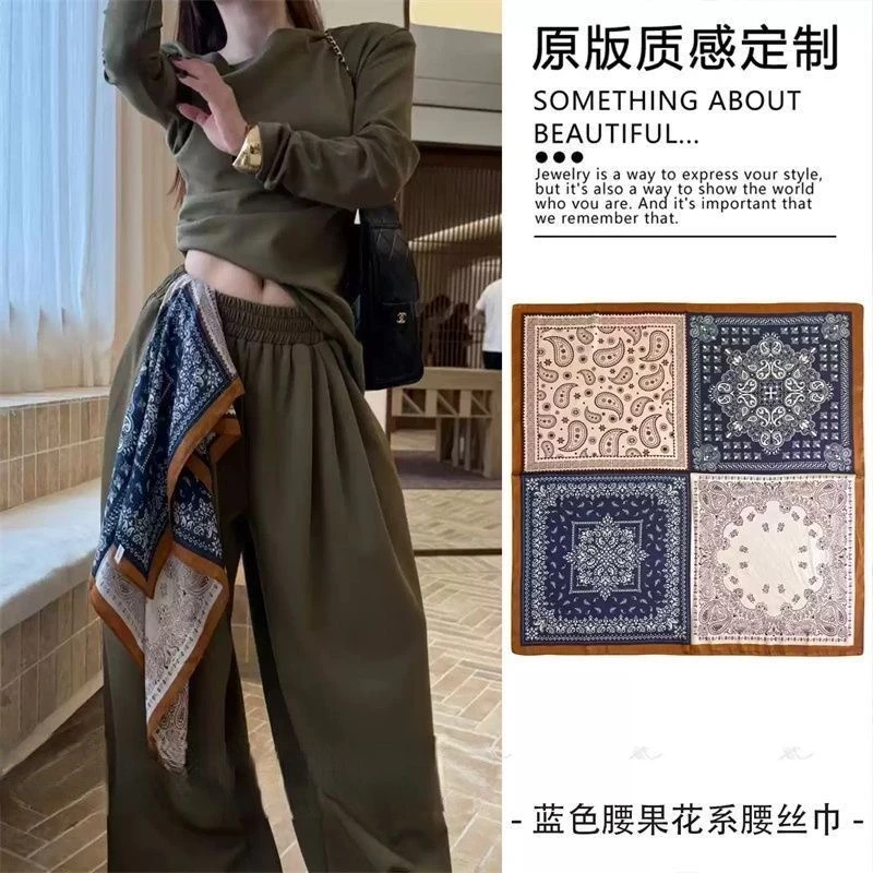 【小姐姐专属棉麻】爆款丝巾时尚百搭格子方巾丝巾女腰果方巾腰带