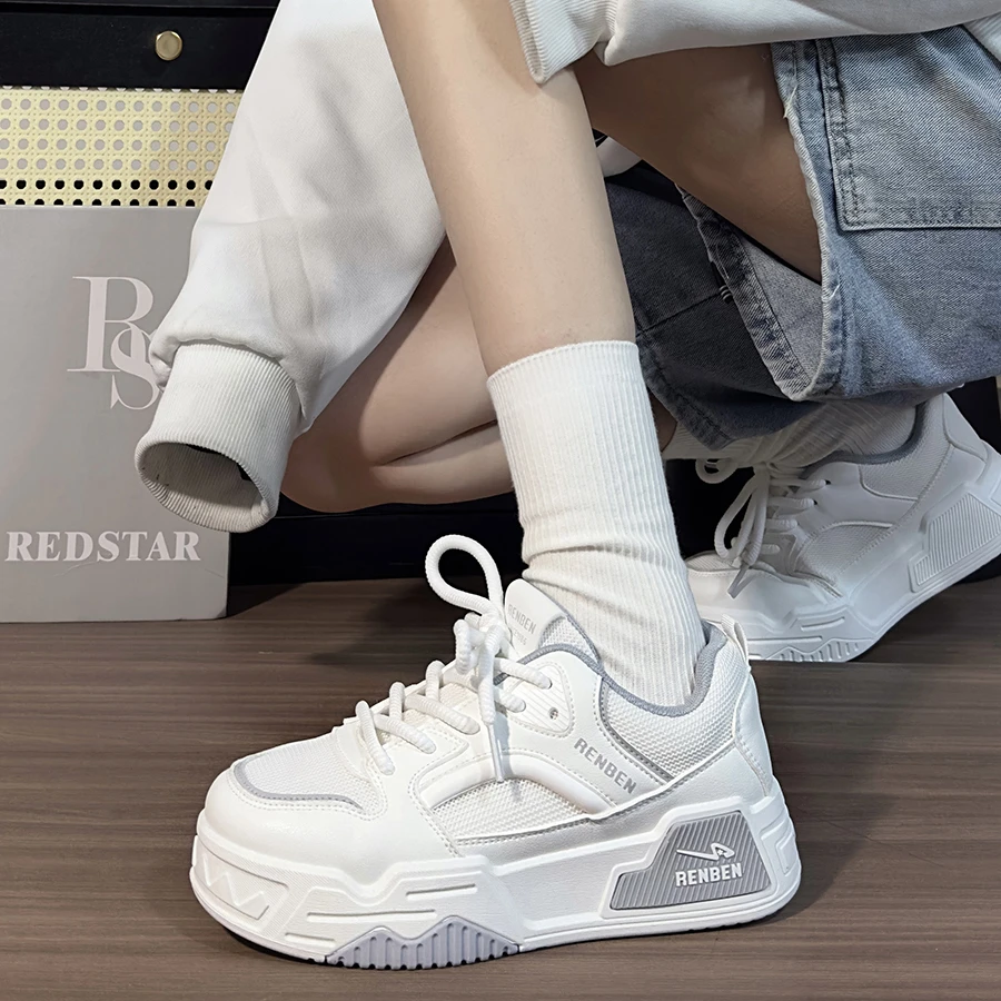 人本网面厚底板鞋女轻便软底夏季网鞋女透气薄款小白鞋休闲百搭鞋