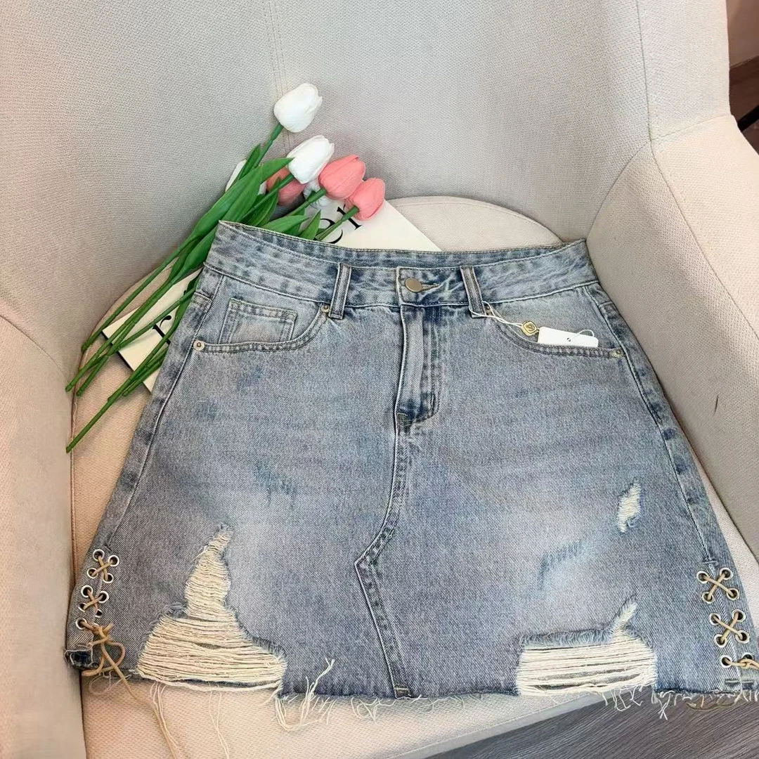 4669 设计感百搭时尚洋气绑带牛仔半身裙