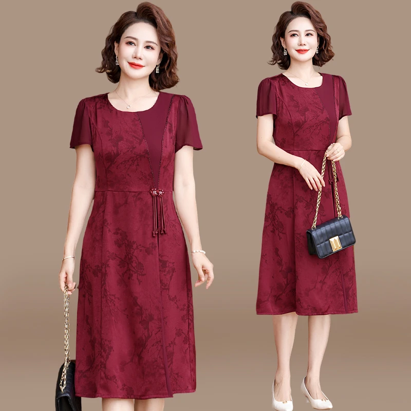 母亲节妈妈夏装改良旗袍连衣裙中老年人女装喜婆婆婚宴装礼服裙子