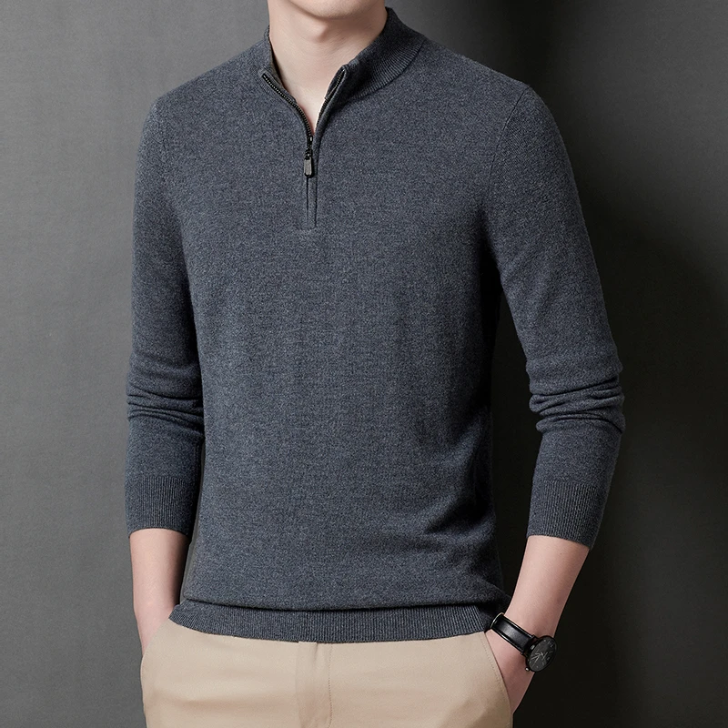 【100%羊毛】拉链羊毛衫男士套头保暖针织打底衫休闲毛衣YM131