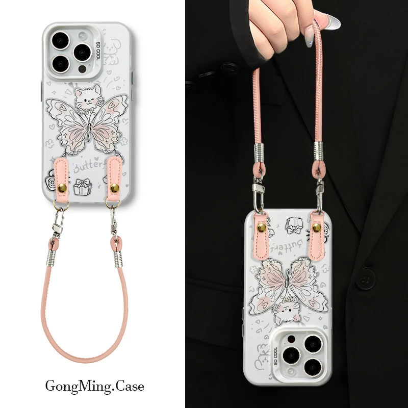 蝴蝶猫咪狗彩银壳适用于iPhoneiPhone苹果16手机壳华为oppo小米手