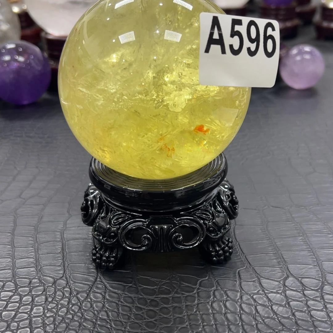 海***6石材天然黄水晶球9.7