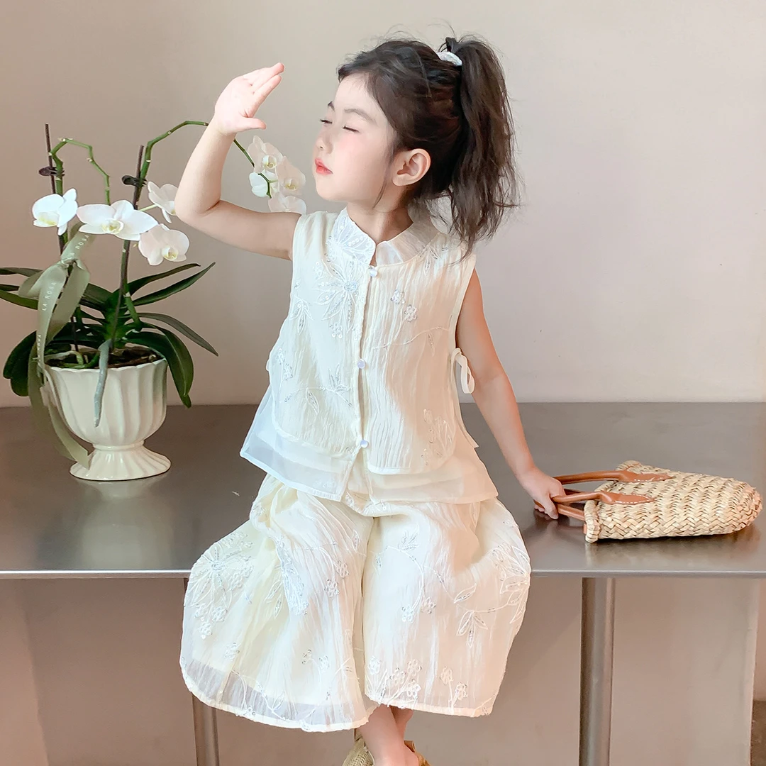 女童夏季套装2025新款洋气宝宝新中式汉服儿童夏装国风女孩两件套