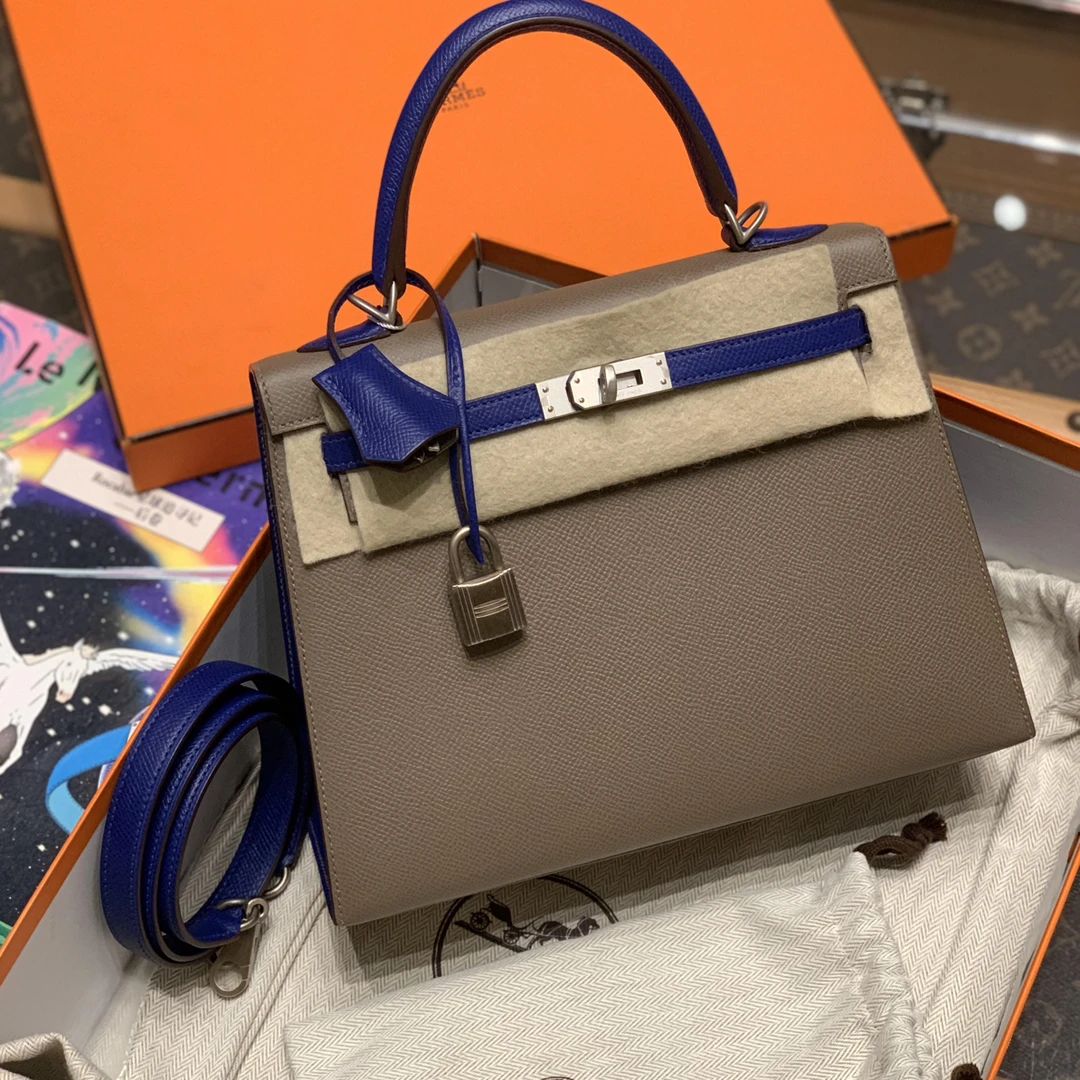 未使用 Hermes/爱马仕 壹臻/大象灰电光蓝kelly25拉丝扣88705940