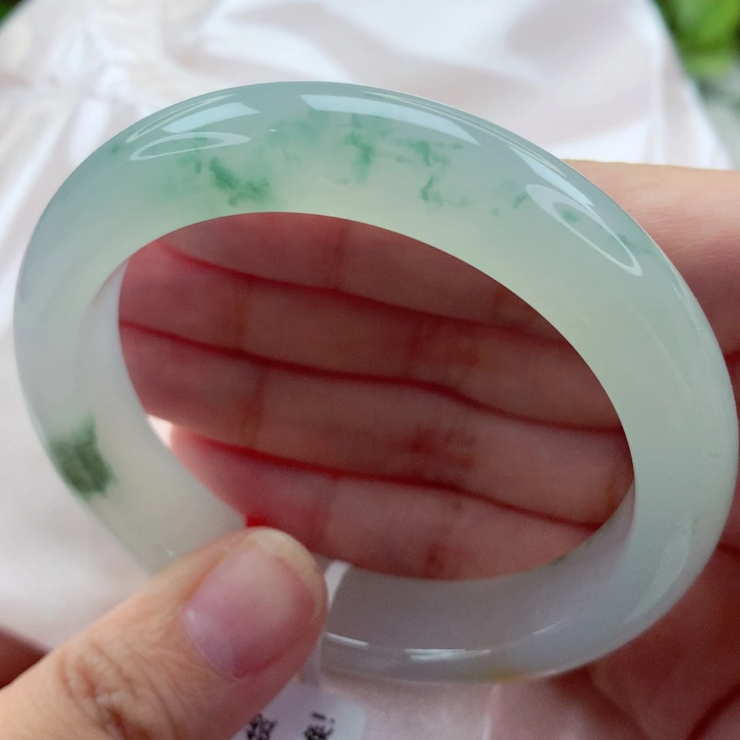 未镶嵌手镯翡翠54.6芙蓉绿花 冰胶细腻 温柔 喵喵