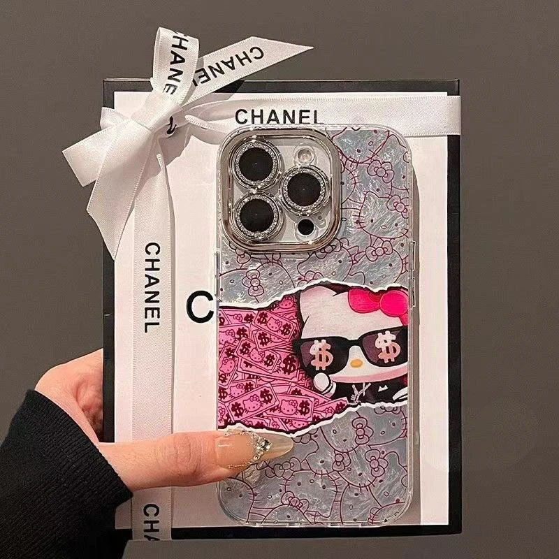 财迷kt猫适用苹果16promax手机壳iPhone15锡纸纹14搞怪13全包12xr