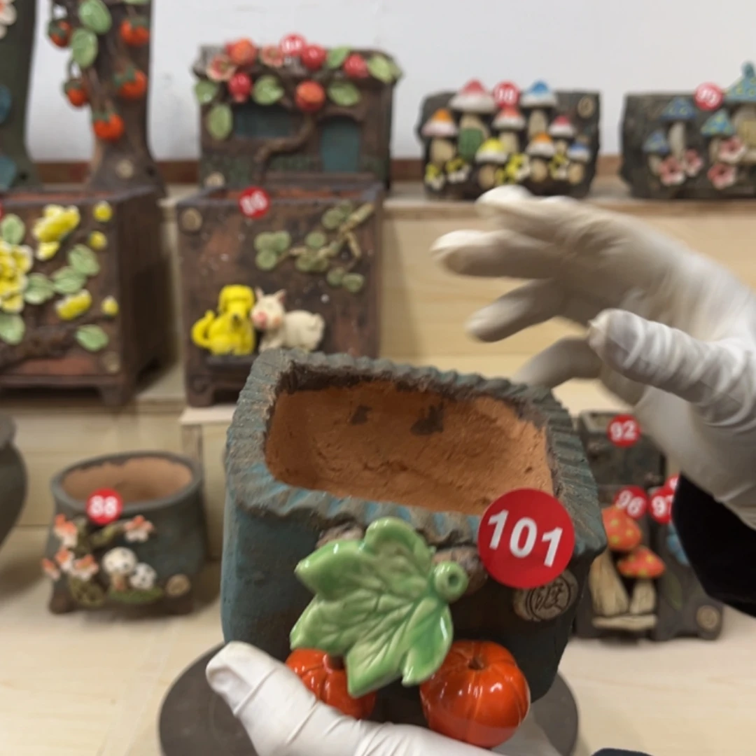 【闪购商品】紫砂花盆101号微瑕内口9脚高9.5