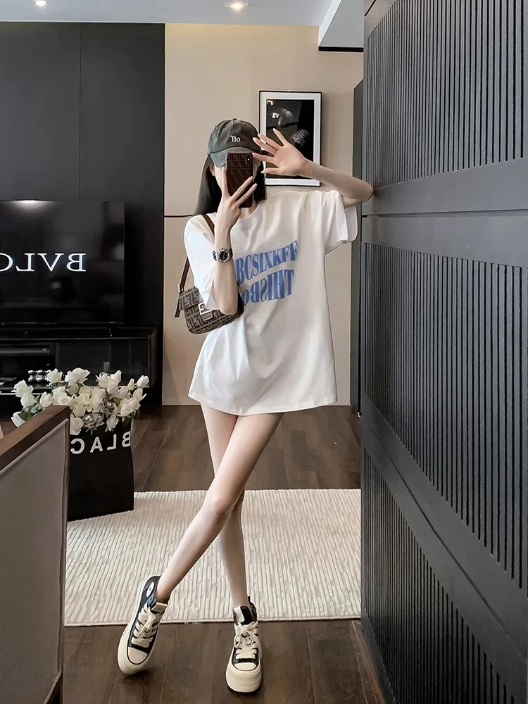 2025新款宽松白色短袖大版女t恤夏季韩版chic时尚显瘦设计感上衣