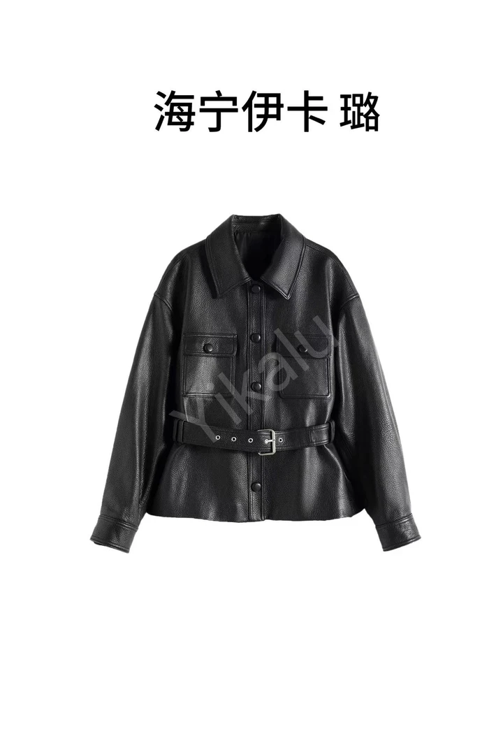 宋佳同款 进口头层绵羊皮皮泡皮真皮夹克外套25春季新款真皮衣女