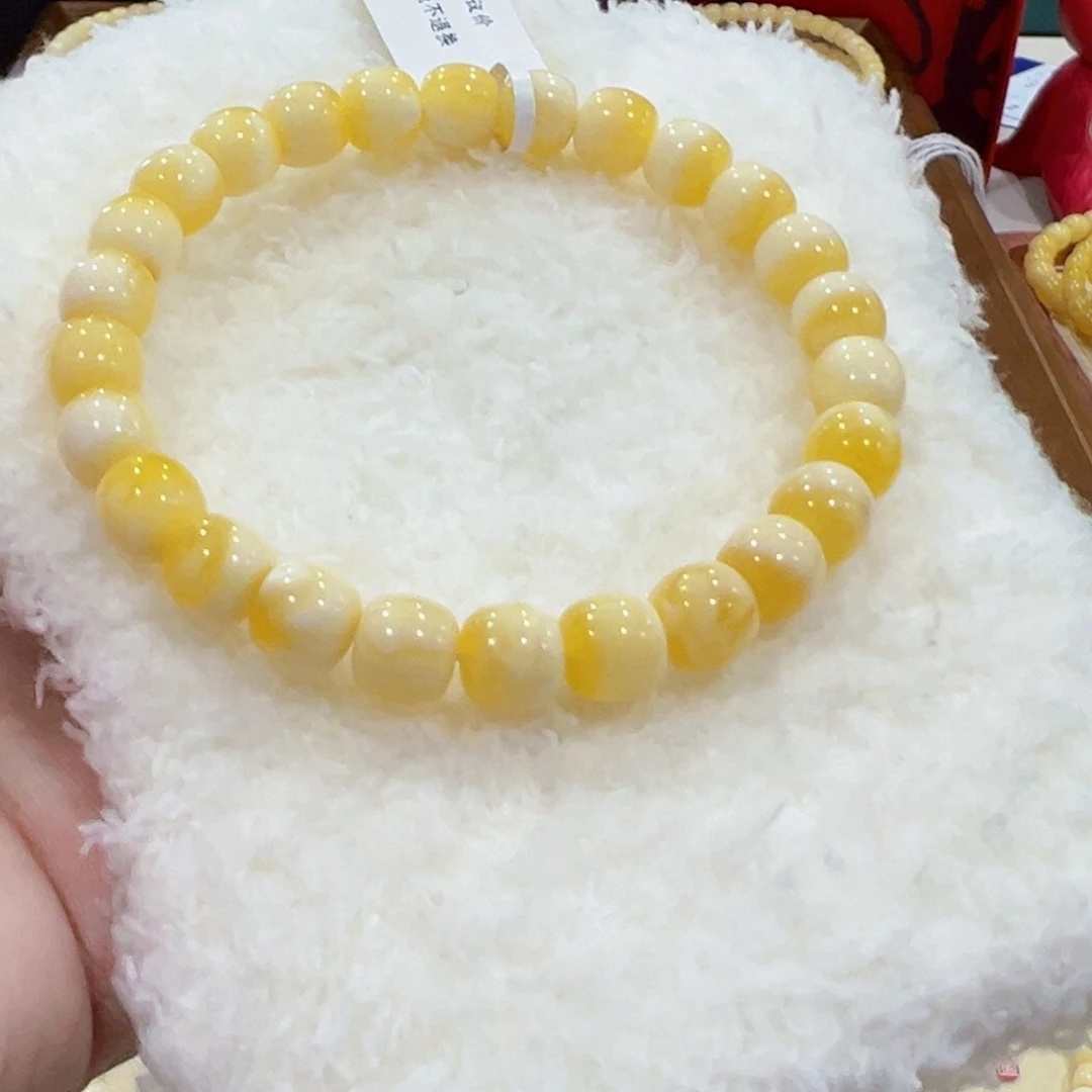 蜜蜡手链未镶嵌财****肝8m 金白宝盆老型未品控