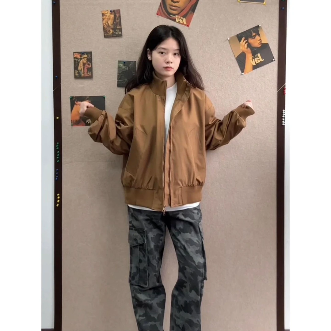 vintage复古棕色外套男女秋季巴恩风短款棒球服美式痞帅飞行夹克