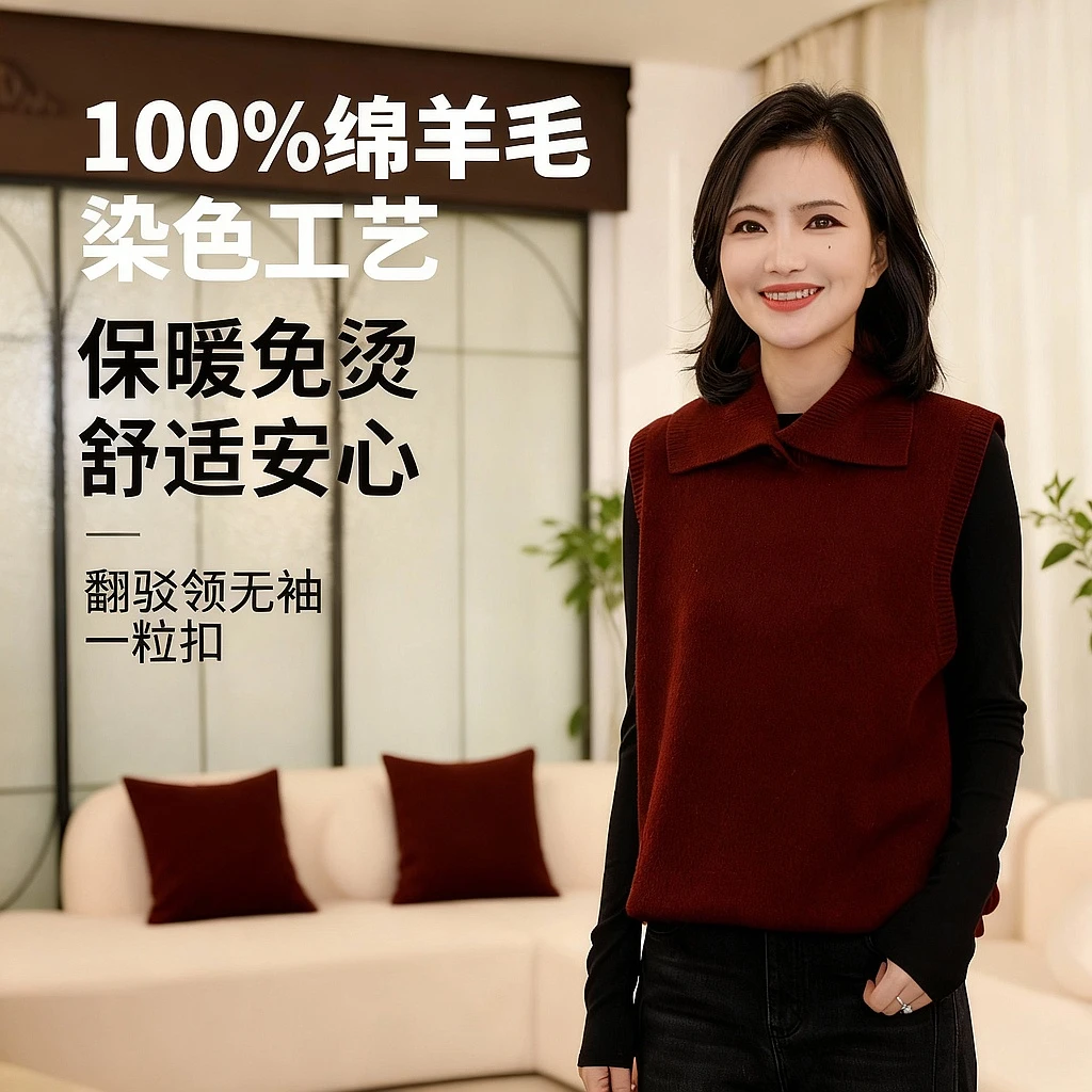 枫竺高端女装阿楠anan 时髦叠穿风 100绵羊毛无袖针织马甲女秋冬