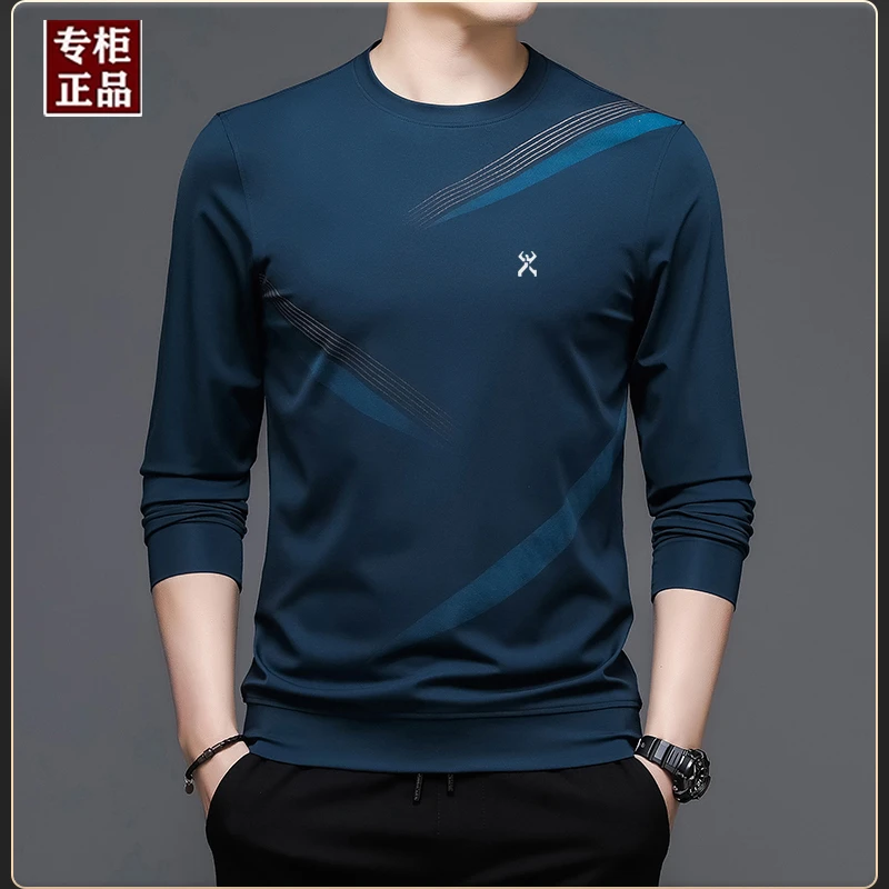 劲霸世家男装秋季刺绣时尚圆领长袖卫衣中青年男士宽松休闲打底衫