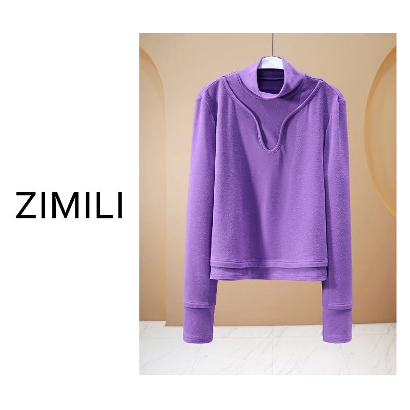 【亮哥欧货女装】冬季高领加绒德绒《青连紫》高弹显瘦打底上衣260130