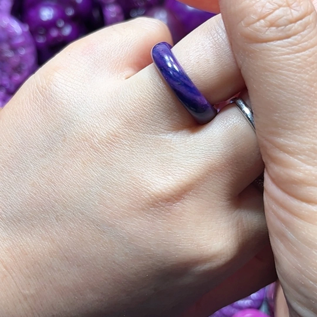 【闪购商品】琉璃配饰舒具石老油料夜莺爆紫丝绒玉华指环拍下备注