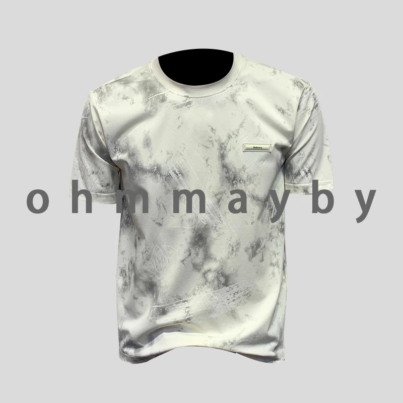 ohmmayby夏季新款美式男潮牌圆领印花短袖T恤青年休闲扎染半袖