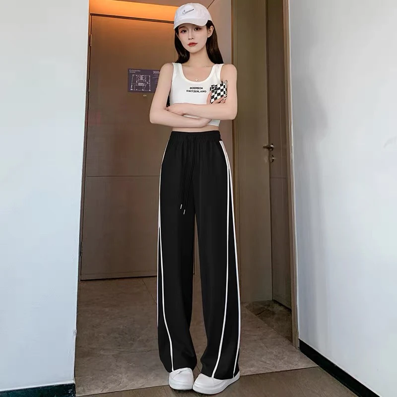 1032 速干运动裤女夏季薄款网纱拼接九分束脚休闲裤