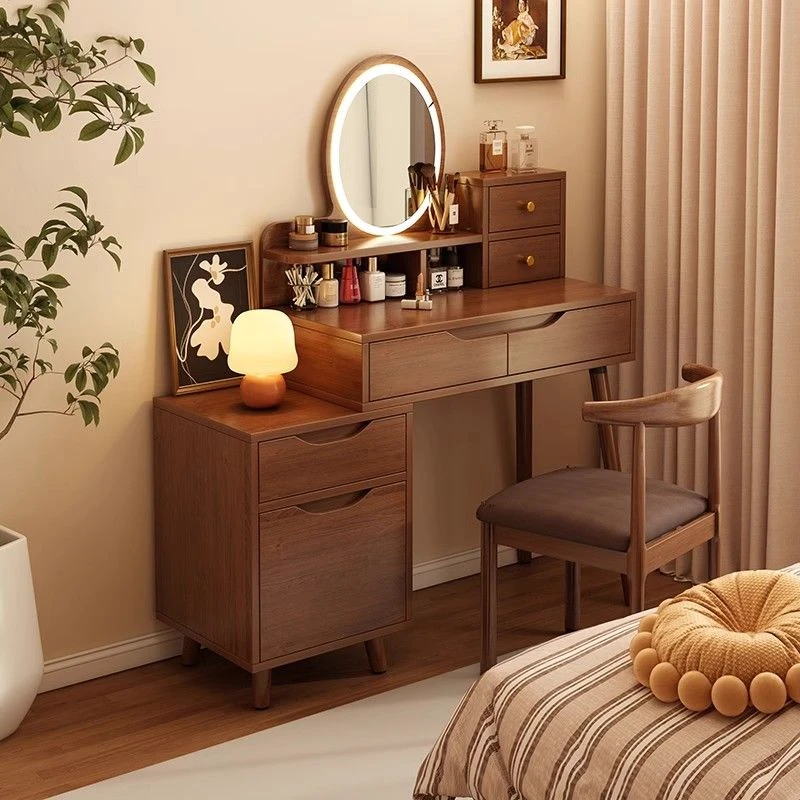 复古梳妆台卧室现代简约化妆桌2025新款梳妆桌小型化妆台斗柜一体