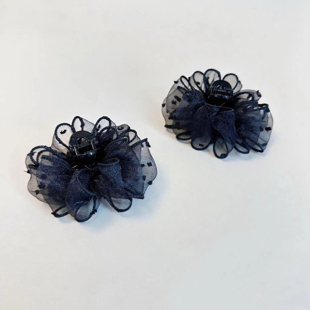 森系简约气质百搭黑色波点泡泡纱黑天鹅抓夹碎发夹发饰7cm