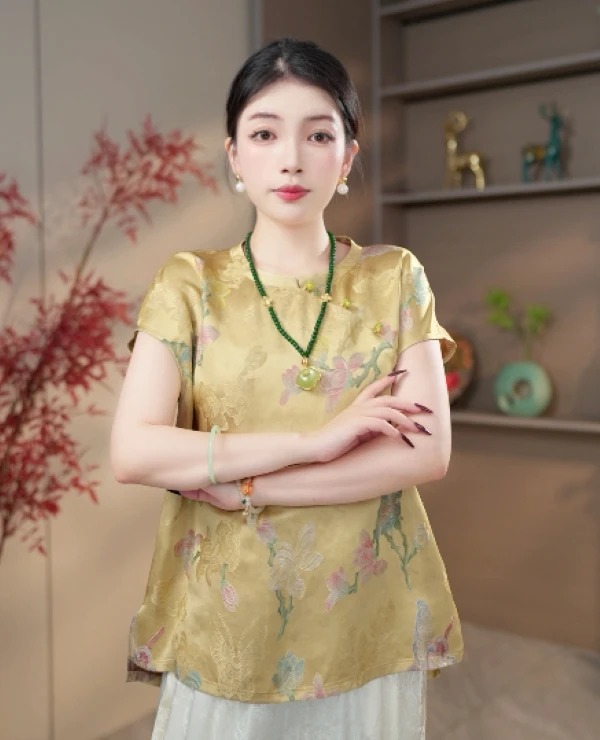 蝶恋花~2025夏季新款时尚百搭气质桑蚕丝香云纱非遗高端衬衫