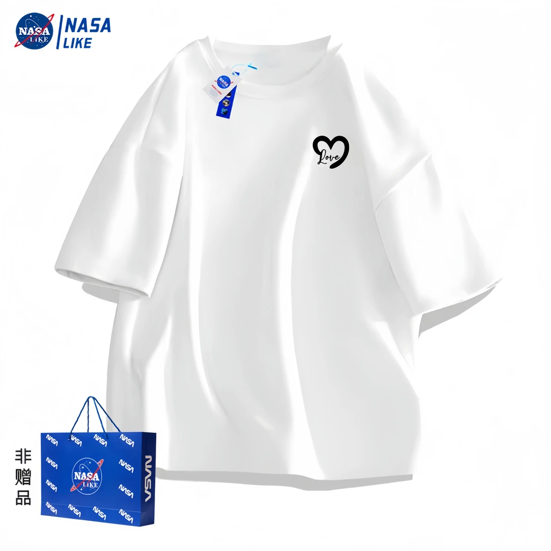 NASA官方旗舰店 230g重磅纯棉短袖夏季新款户外运动圆领港风T恤