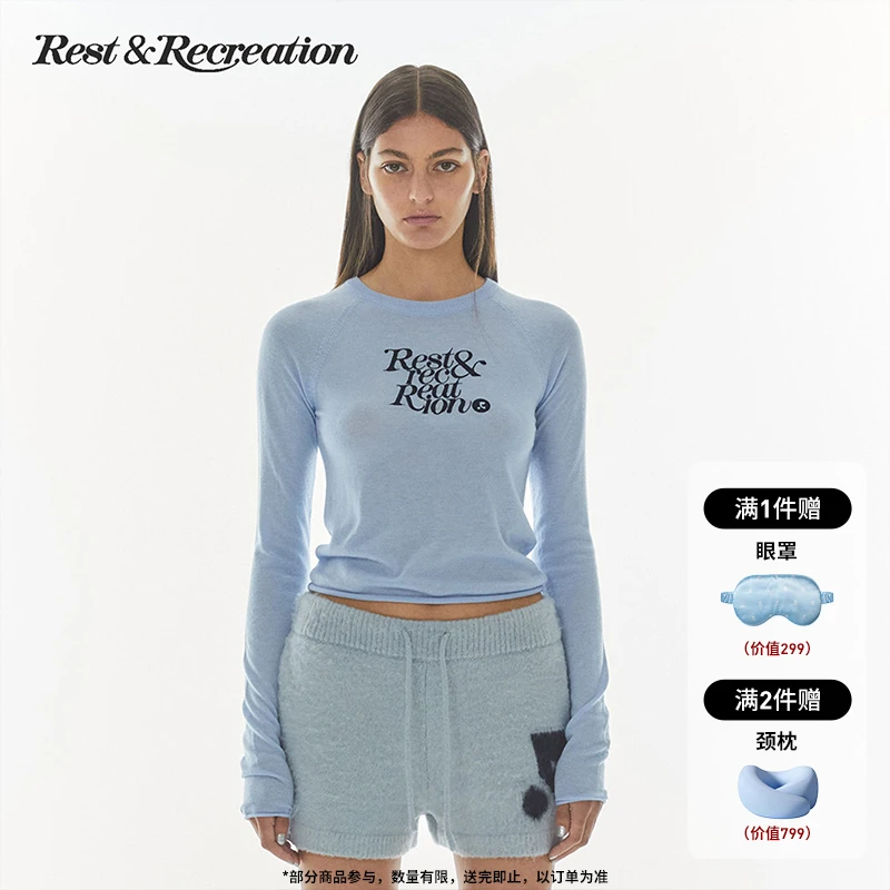 【明星同款】RestandRecreation官方刺绣针织T恤长袖打底衫绵羊毛RR