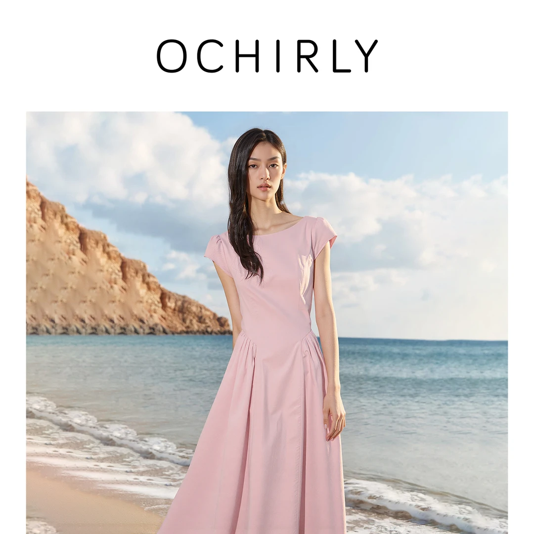 【新品】OCHIRLY欧时力 一字领小飞袖A字连衣裙气质度假裙2025夏