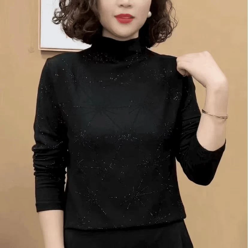 秋冬T恤打底衫保暖纯色洋气半高领百搭显瘦修身极简风内搭长袖