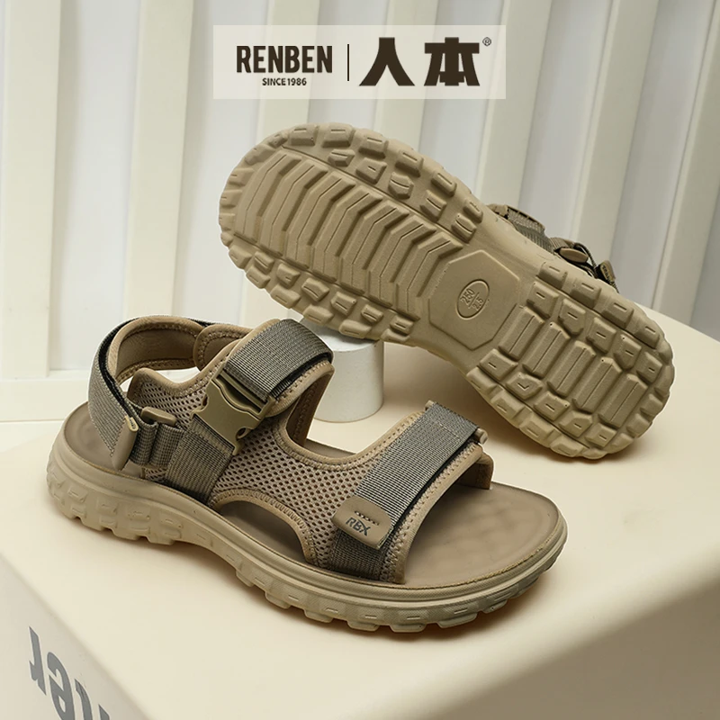 人本夏季男款凉鞋2025新款户外休闲厚底沙滩鞋男韩版百搭外穿凉鞋