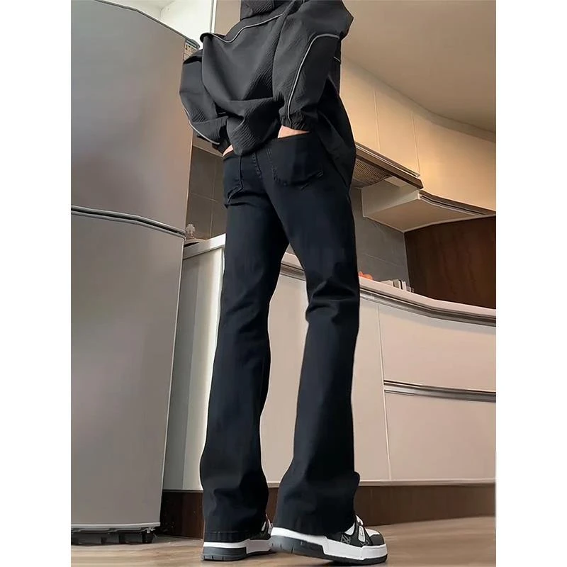 纯黑色弹力牛仔裤男春秋冬款美式vibe高街裤子高个子直筒微喇裤